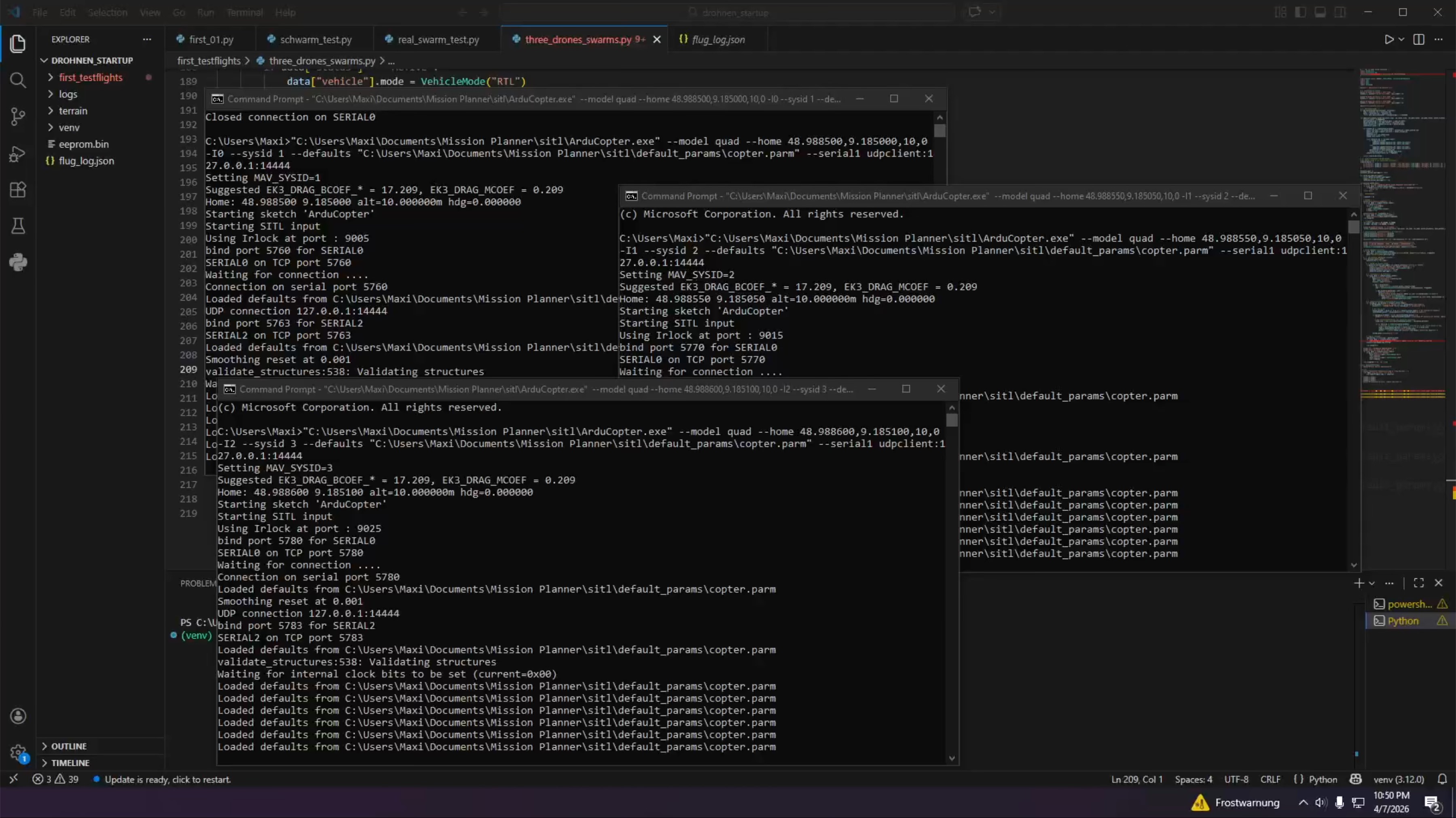 Pythonprogramm steuert ArduPilot-Drohnen